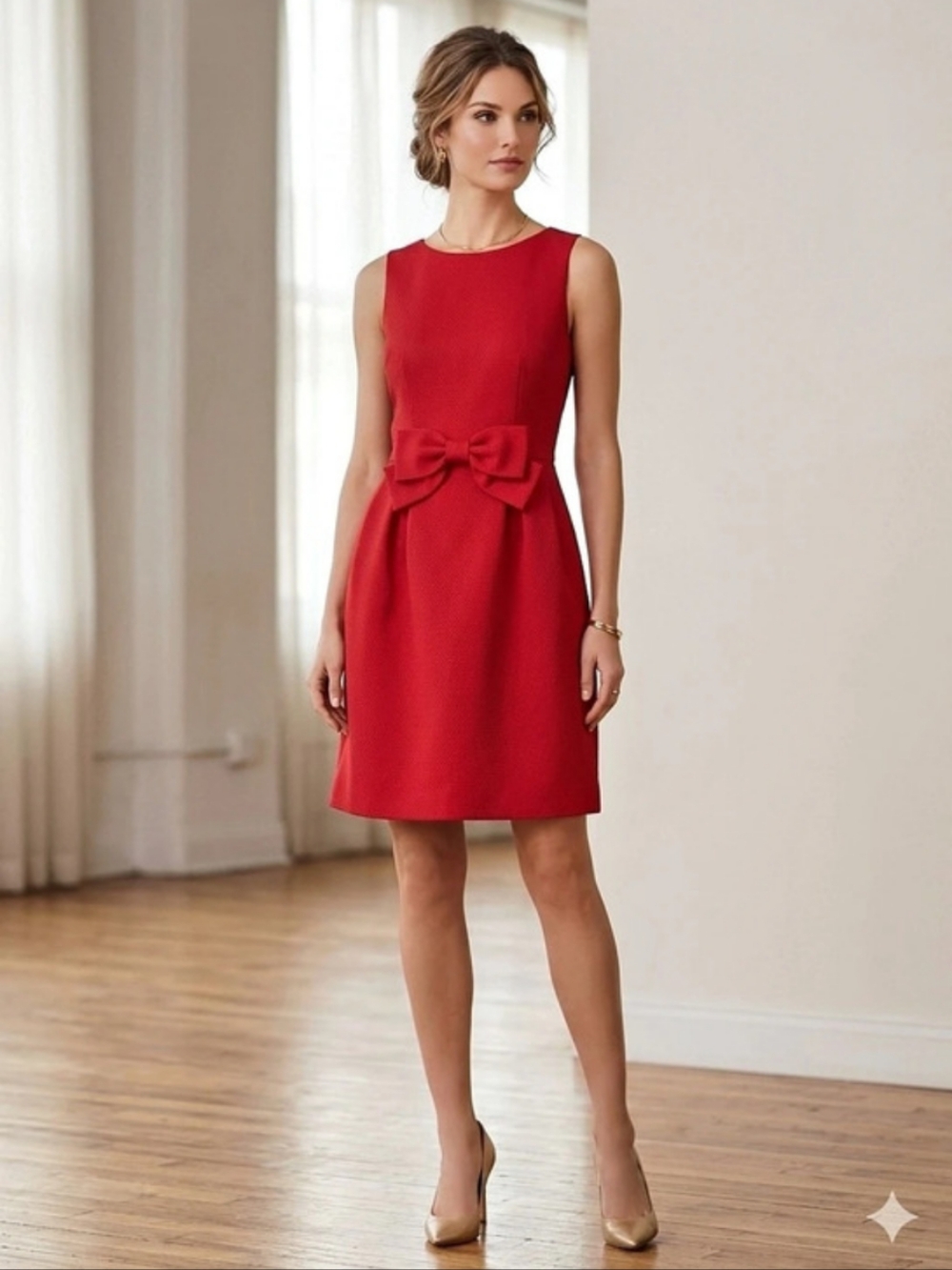 NWT Tahari Arthur S. Levine Red Mini Dress Bow Front Fit & Flare Size 10